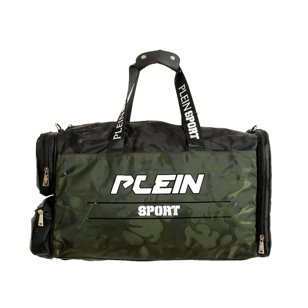 Plein Sport Men's Military Green Logo Print Large Travel Gym Duffle Backpack Bag